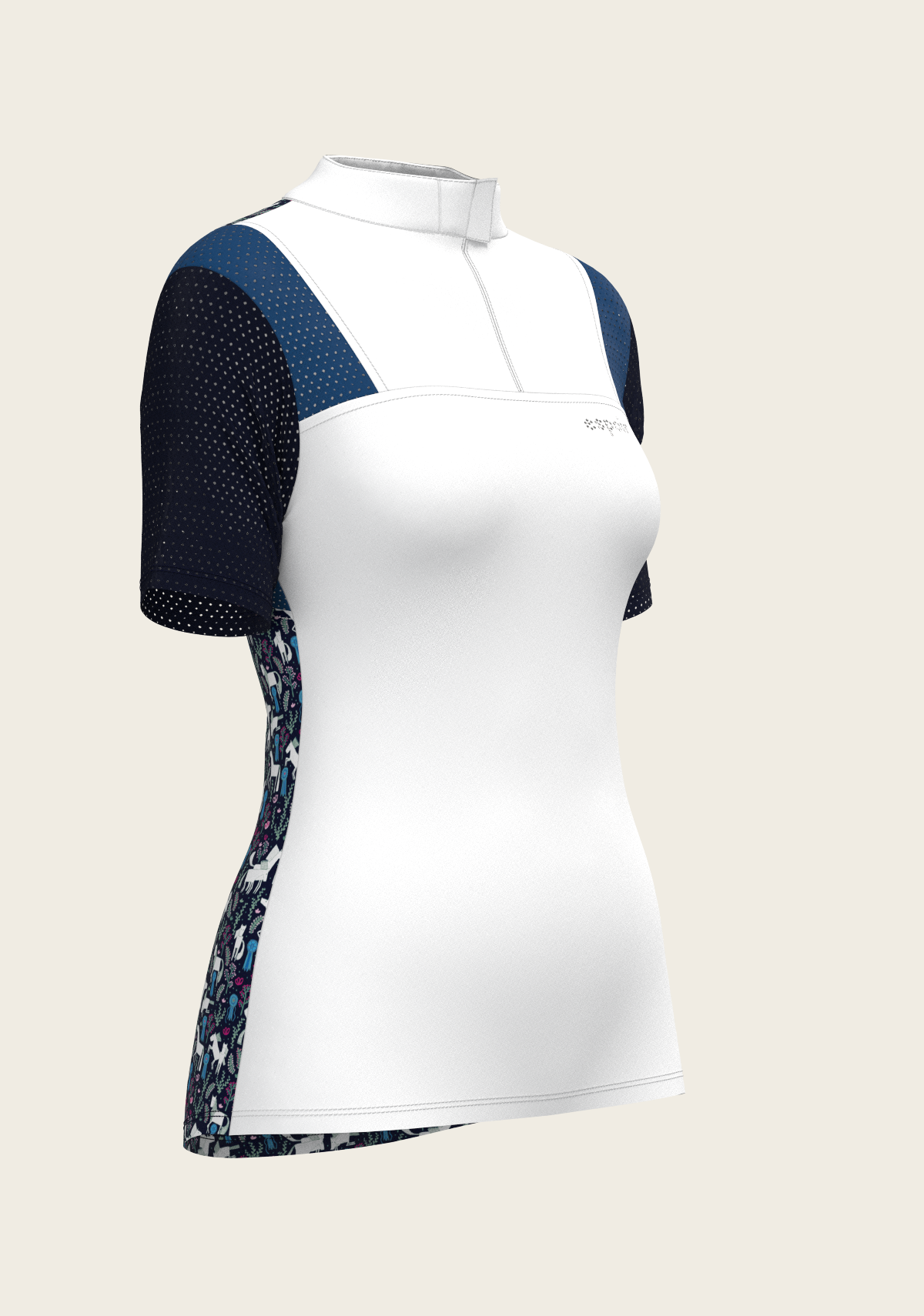  White with Navy & Royal Blue Short Sleeve Sport Show Shirt