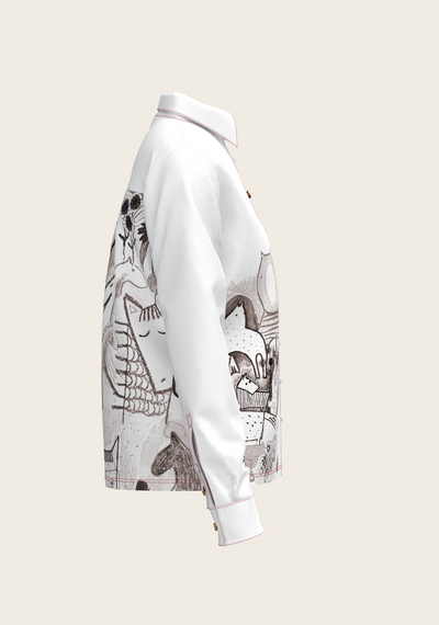 The Horse Fair in Monochrome Loose Fitting Button Shirt