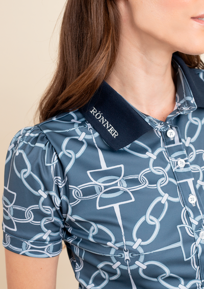 Olivia Polo-Shirt Short Sleeve | Chainlink Print | Navy