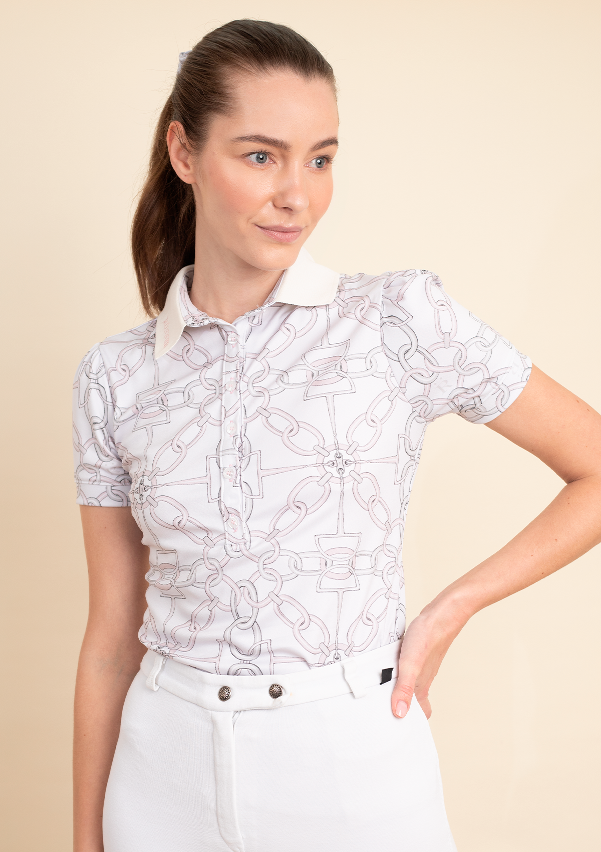 Olivia Polo-Shirt Short Sleeve | Chainlink Print | Bloom