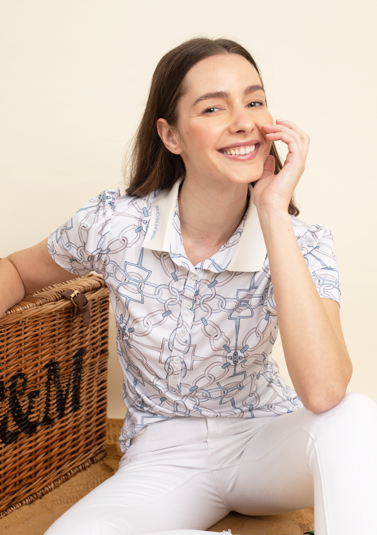 Olivia Polo-Shirt Short Sleeve | Chainlink Print | Powder