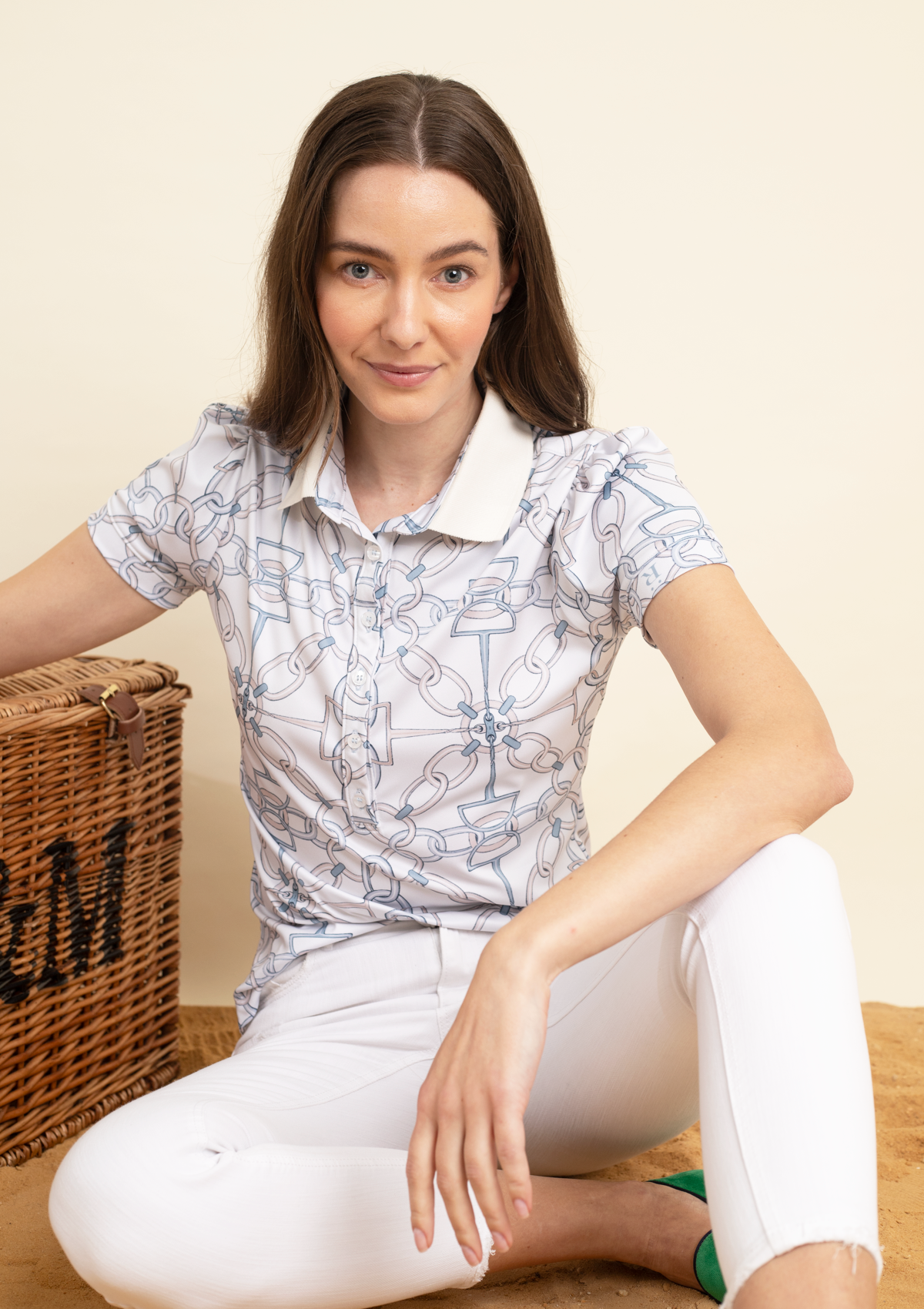 Olivia Polo-Shirt Short Sleeve | Chainlink Print | Powder