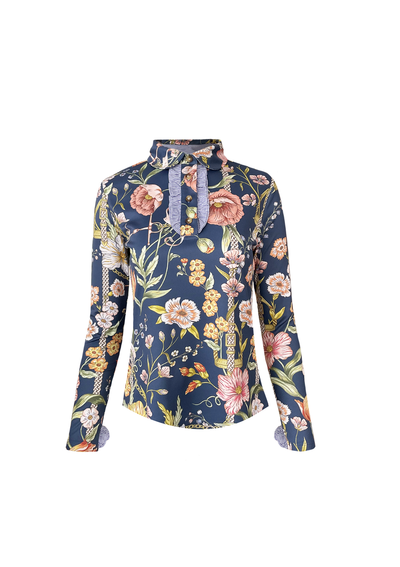 Prairi Polo-Shirt Long Sleeve | Botany Print Navy