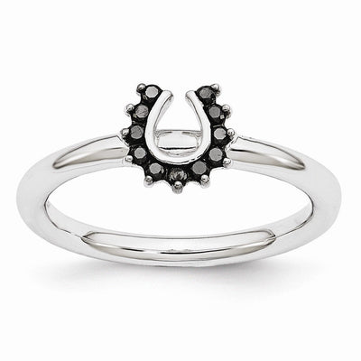 Rhodium Sterling Silver .11 Ctw Black Diamond 7mm Horseshoe Stack Ring