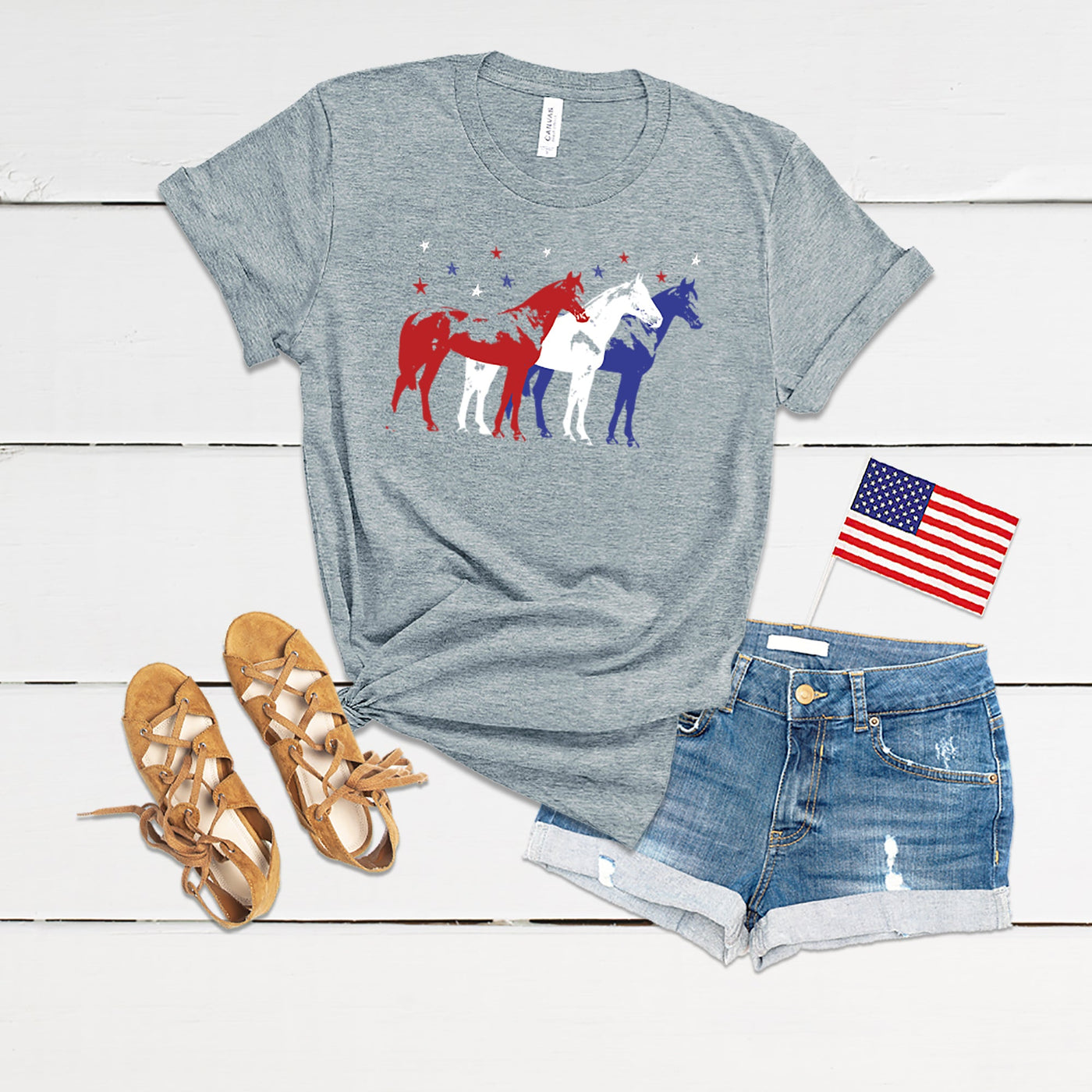 Red White and Blue Horses Adult T-Shirt