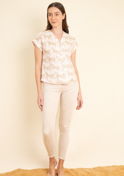 Lila Linen Shirt | Blossomare Print | Neutral