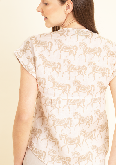 Lila Linen Shirt | Blossomare Print | Neutral