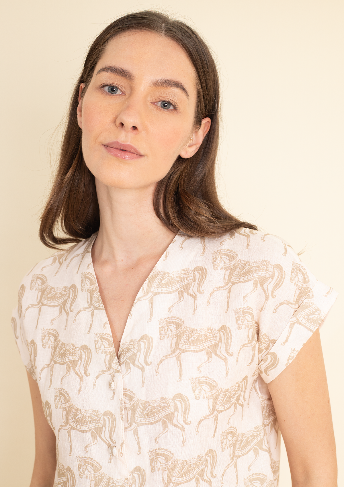 Lila Linen Shirt | Blossomare Print | Neutral