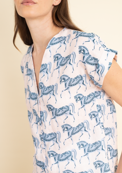 Lila Linen Shirt | Blossomare Print | Blue