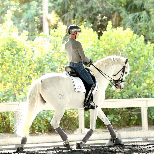 European Cotton Dressage Saddle Pad - White &amp; Black Twist Trim