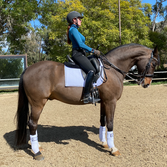 European Cotton Dressage Saddle Pad - White &amp; Black Twist Trim