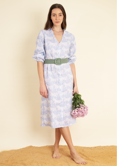 Sophia Linen Dress | Blossomare Print | Cotton Blue