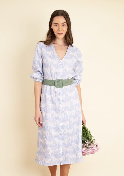 Sophia Linen Dress | Blossomare Print | Cotton Blue