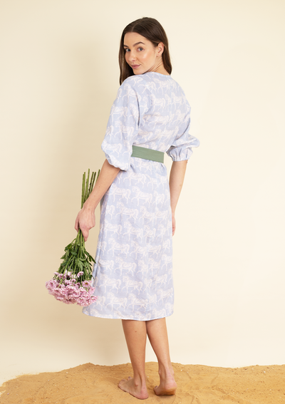 Sophia Linen Dress | Blossomare Print | Cotton Blue