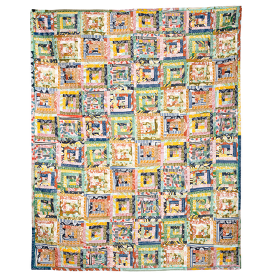 Handmade Handker Log Cabin Bandana Quilt: One-of-a-Kind