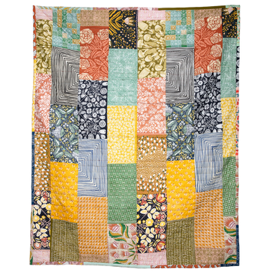 Handmade Handker Log Cabin Bandana Quilt: One-of-a-Kind