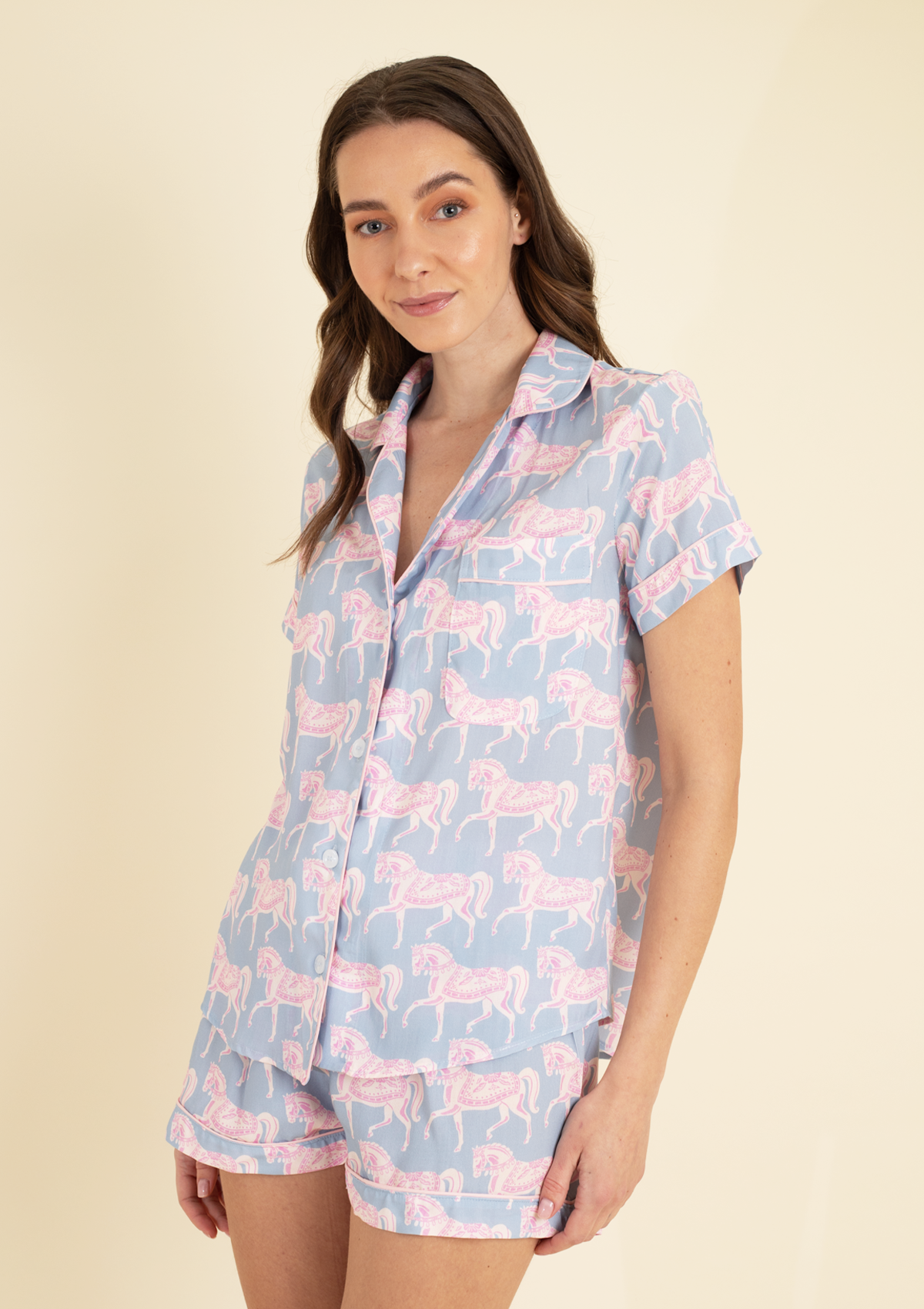 Whisper Short Sleeve Pajama Set | Blossomare Print | Ice Blue