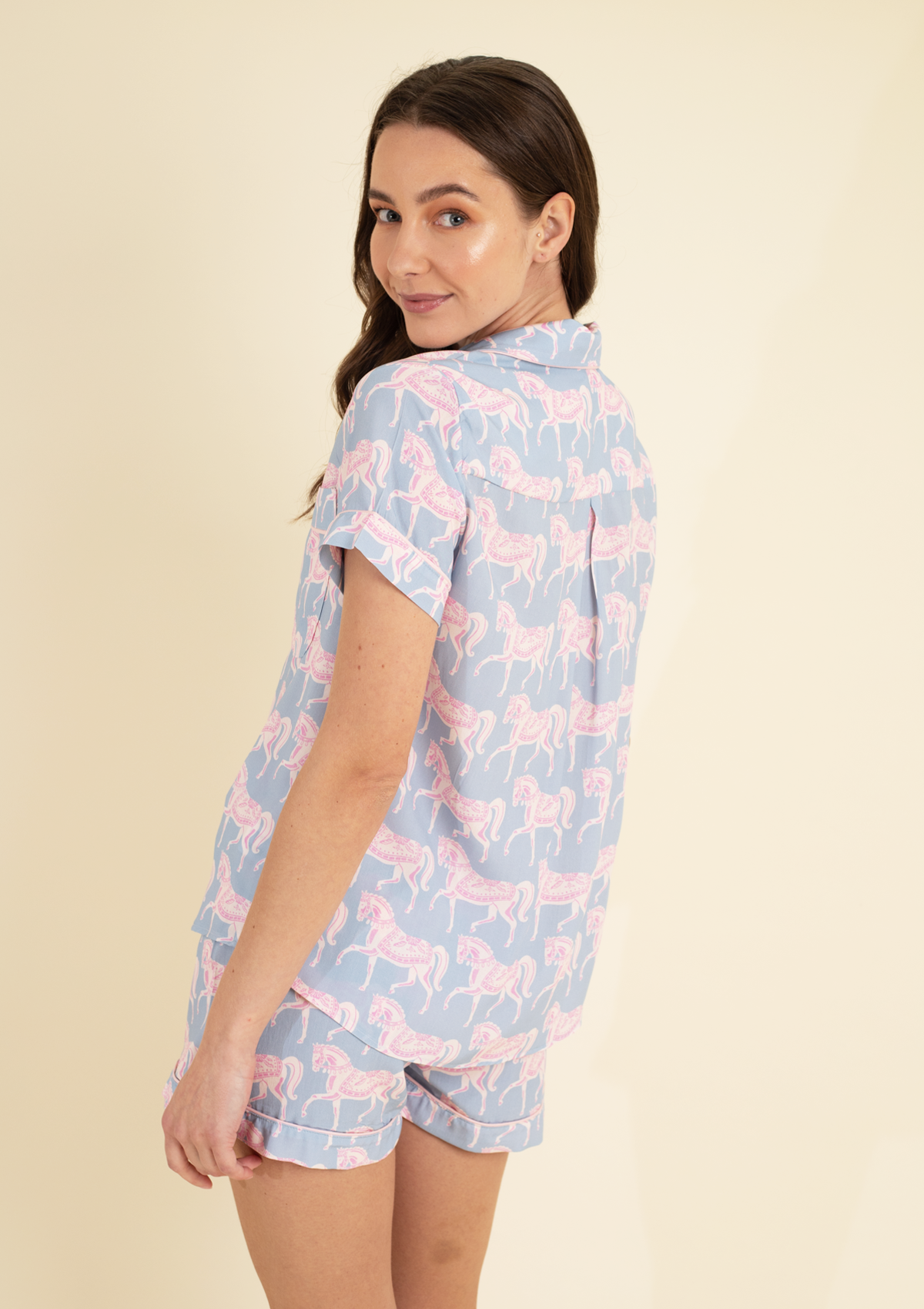 Whisper Short Sleeve Pajama Set | Blossomare Print | Ice Blue