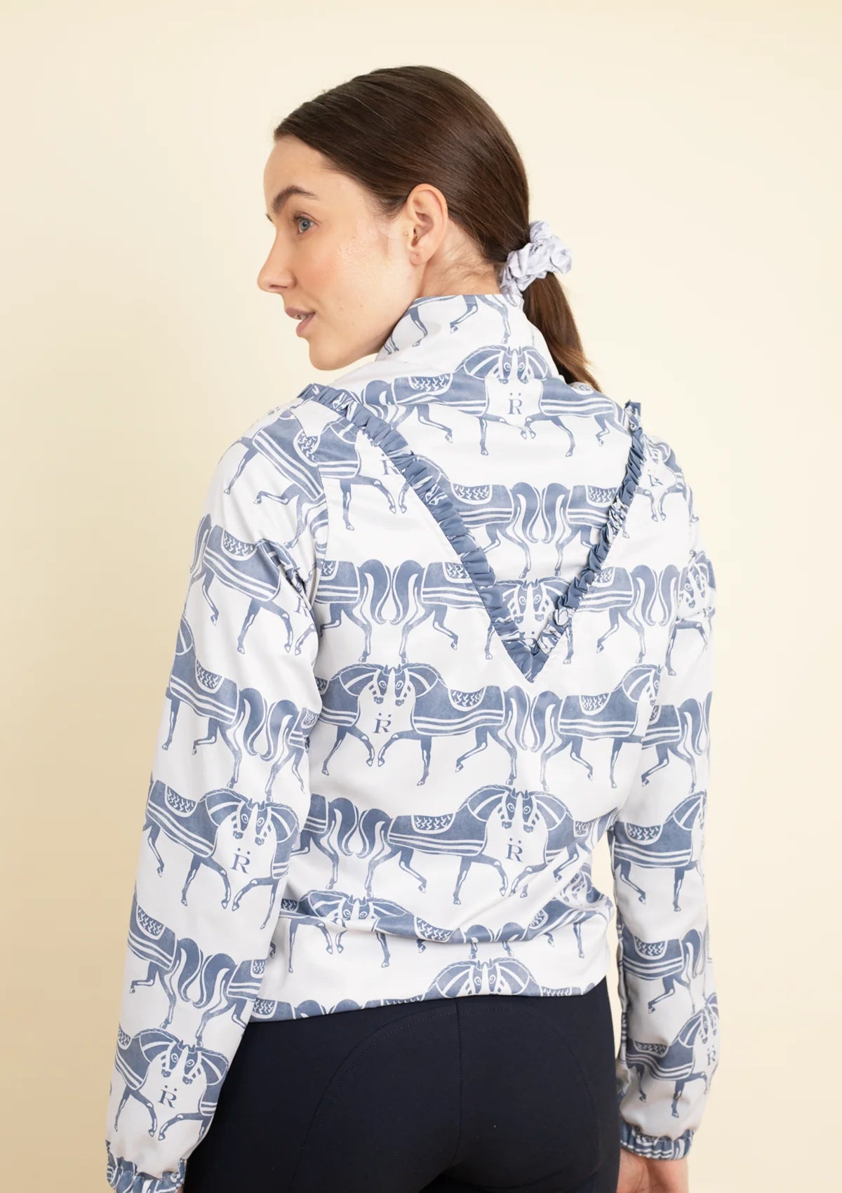 Zara Winbreaker with Ruffle - Steed Print- Sand and Blue