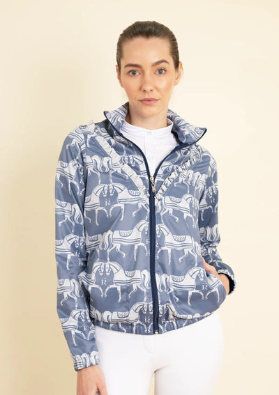 Zara Windbreaker with Ruffle | Steed Print | Blue & Sand