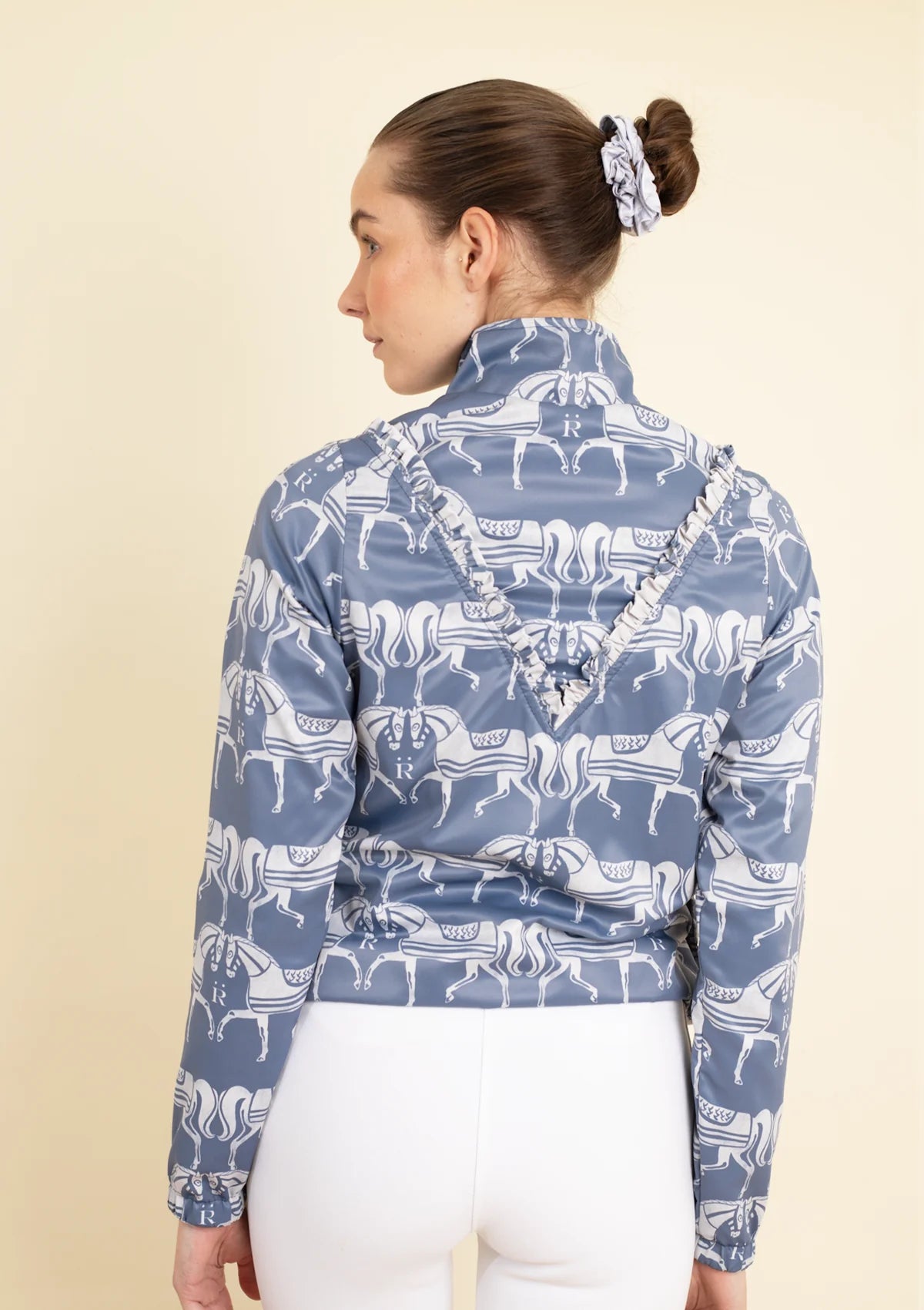 Zara Windbreaker with Ruffle | Steed Print | Blue & Sand