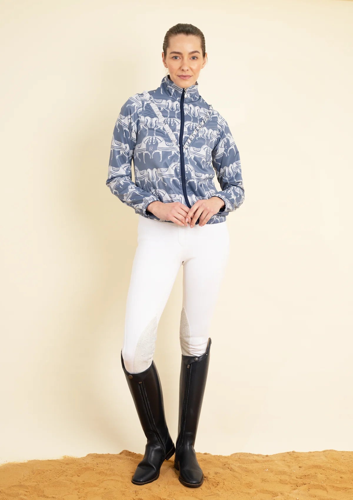 Zara Windbreaker with Ruffle | Steed Print | Blue & Sand