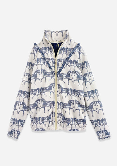 Zara Winbreaker with Ruffle - Steed Print- Sand and Blue