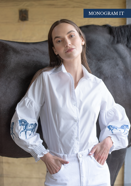 Annie Shirt Embroidered | White &amp; Blue