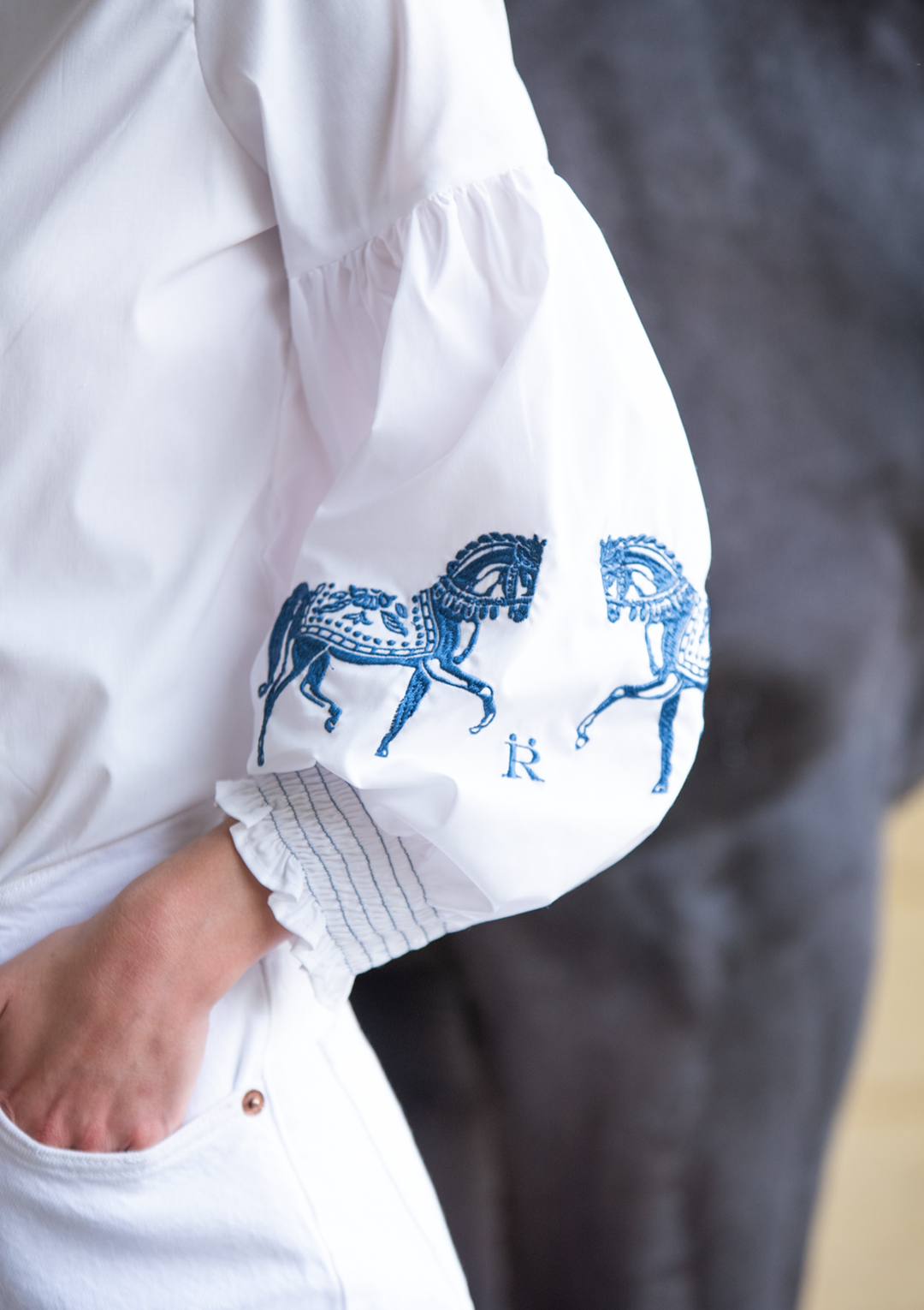 Annie Shirt Embroidered | White &amp; Blue