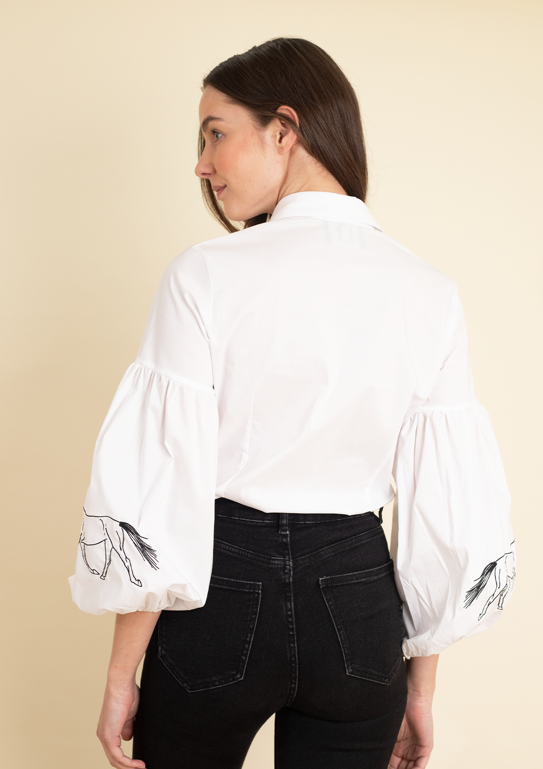 Annie Shirt Embroidered | White &amp; Black