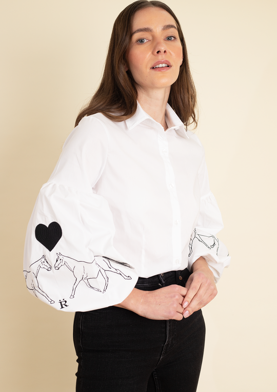 Annie Shirt Embroidered | White &amp; Black