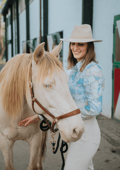 Basic Linen Shirt | Geo Horses Celeste