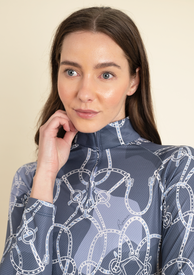 Bliss Quarter Zip Saddlery Print | Long Sleeve | Navy