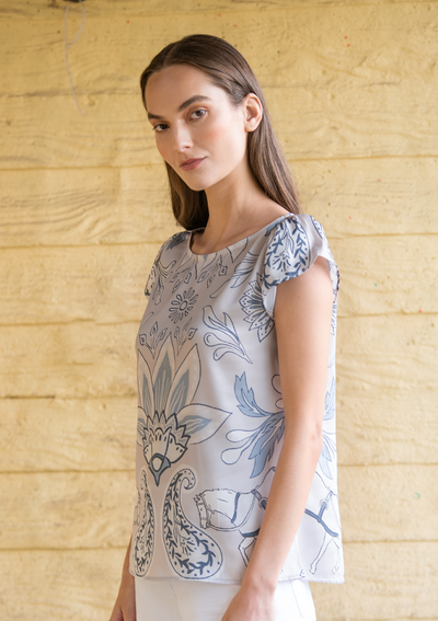 Galatea Blouse | Lilyrose print | Steel