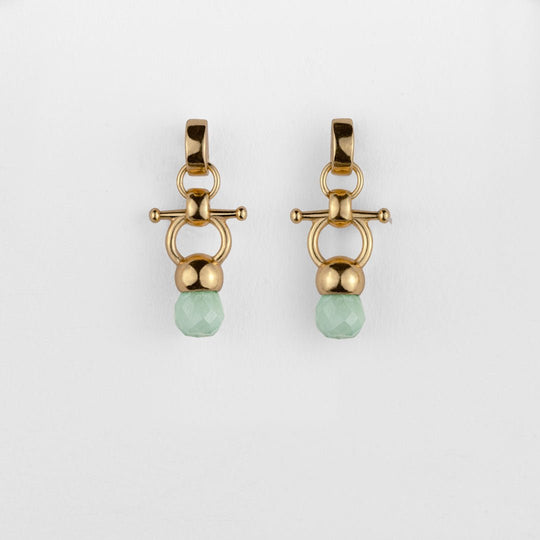 Brioette - Aqua Chalcedony Horse Bit Equestrian Earring in Gold