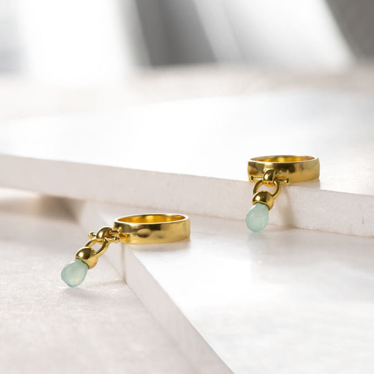 Brioette - Aqua Chalcedony Horse Bit Equestrian Earring in Gold