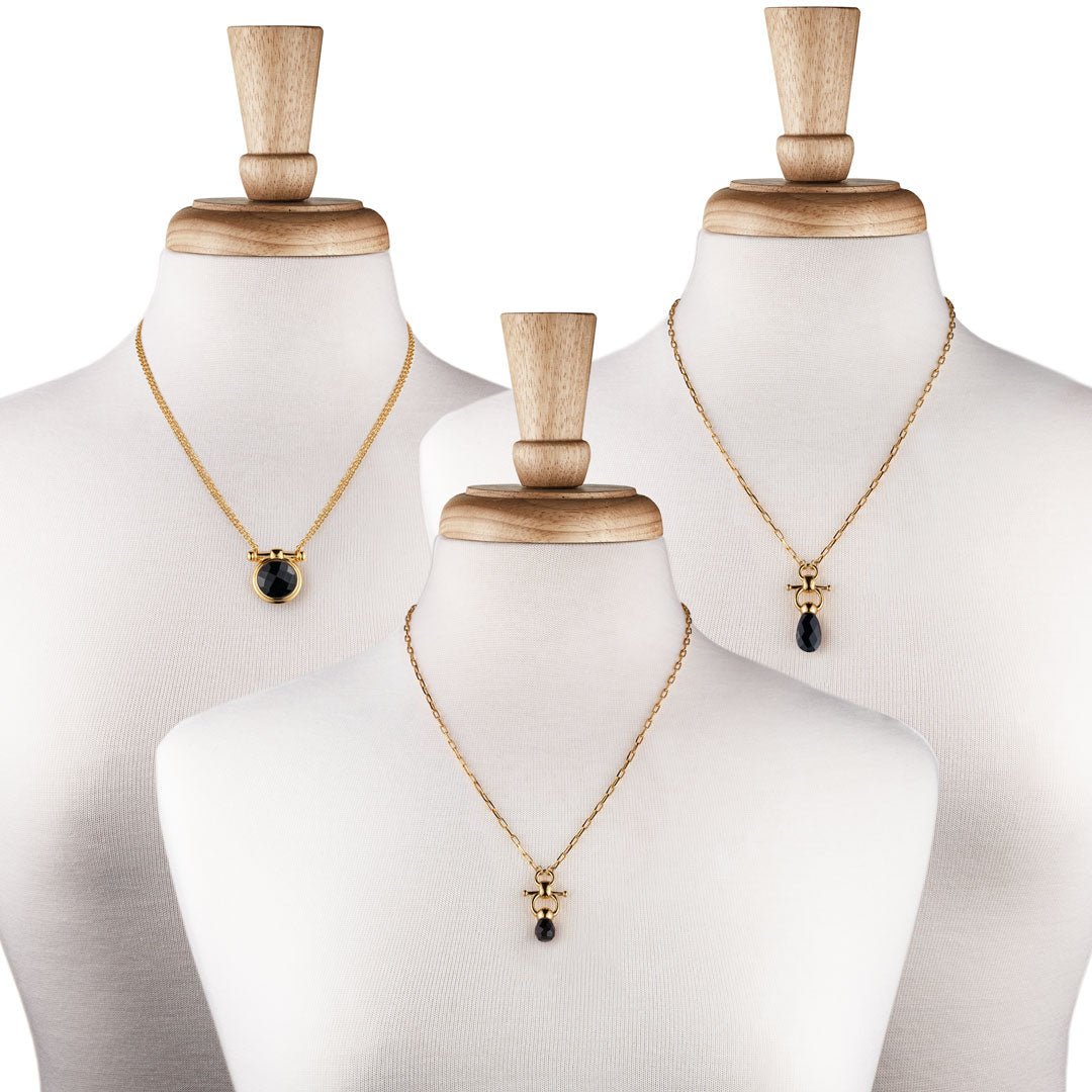 Brioletrte - Black Onyx Equestrian Horse Bit Necklace in Gold