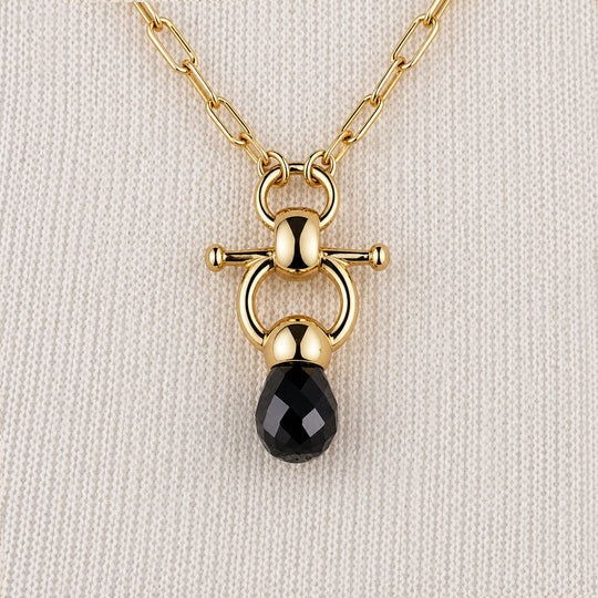 Brioletrte - Black Onyx Equestrian Horse Bit Necklace in Gold