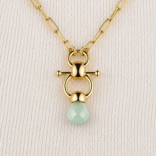 Briolette - Aqua Chalcedony Equestrian Horse Bit Necklace in Gold