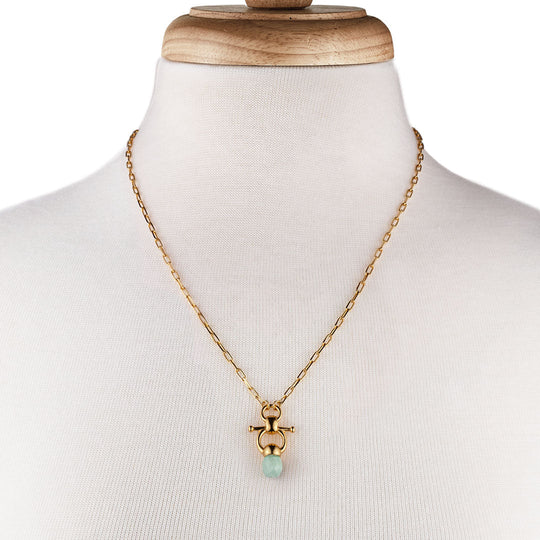 Briolette - Aqua Chalcedony Equestrian Horse Bit Necklace in Gold