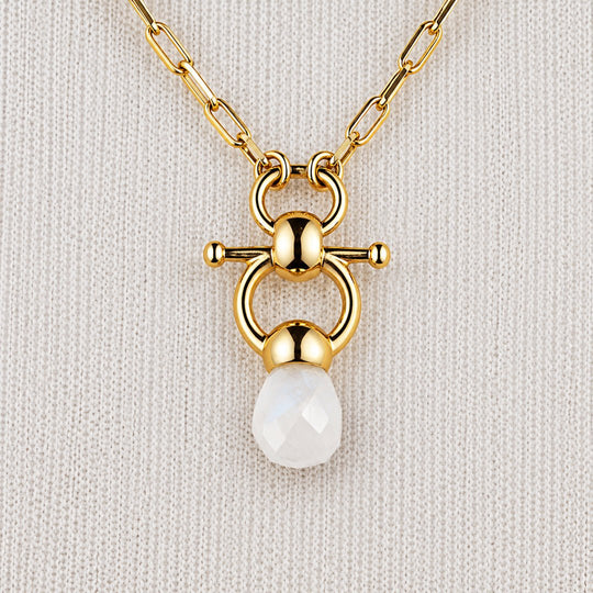 Briolette - Moonstone Equestrian Horse Bit Necklace in Gold