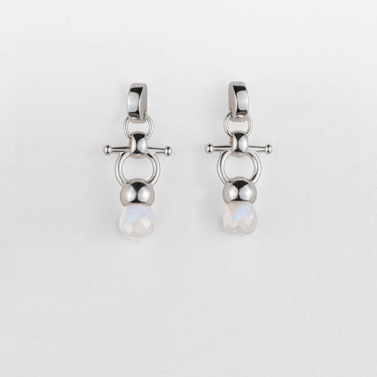 Briolette - Moonstone Horse Bit Equestrian Earring in Silver