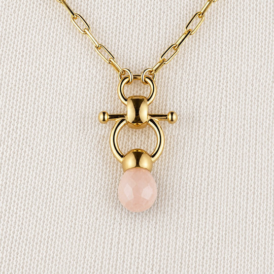 Briolette - Rose Quartz Equestrian Horse Bit Necklace in Gold
