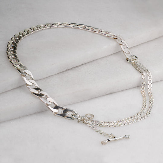 Cadence - Convertible Equestrian Curb Chain T-Bar Necklace in Silver