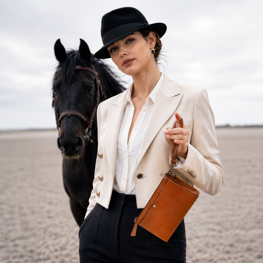 Caravel Wristlet Clutch - Luxury Leather Handbag in Cognac