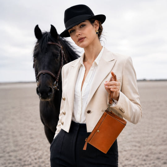 Caravel Wristlet Clutch - Luxury Leather Handbag in Cognac