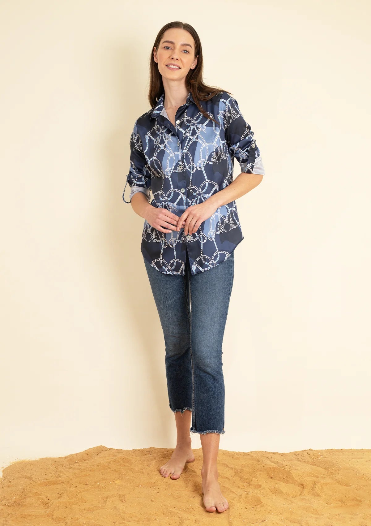 Juliet Button-down Shirt | Saddlery Print | Navy