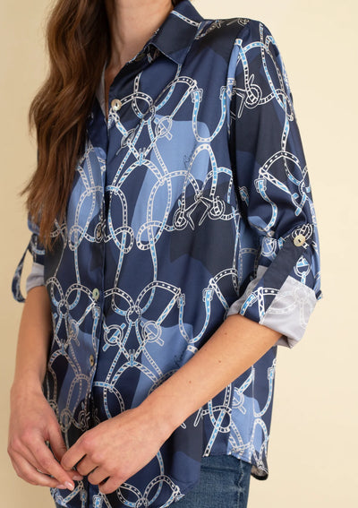 Juliet Button-down Shirt | Saddlery Print | Navy