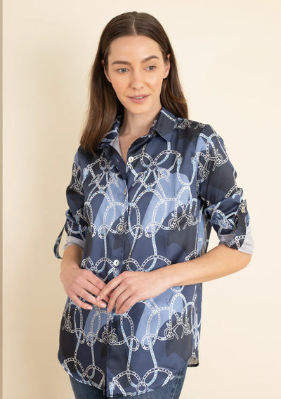 Juliet Button-down Shirt | Saddlery Print | Navy