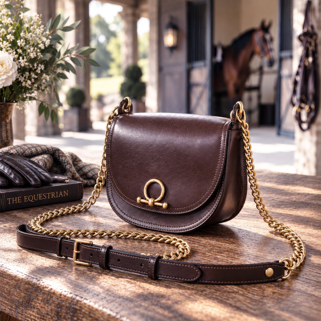 Coronado- Horse Bit Lock Luxury Leather Handbag in Deep Brown